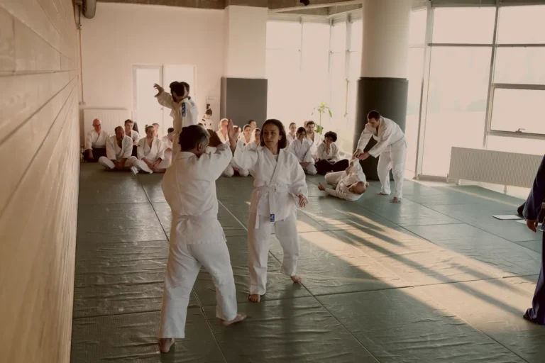 Aikido kuşak sınavı, gün ışığı alan panoramik pencereli dojo, Katsu Ankara, Çayyolu.